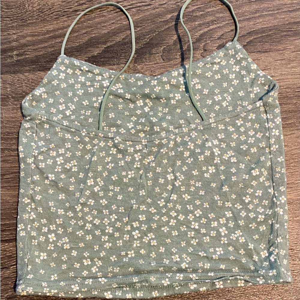 Pacsun Basics green Floral Square Neck Tank/Cami xs sexy summer spaghetti straps - Picture 8 of 10